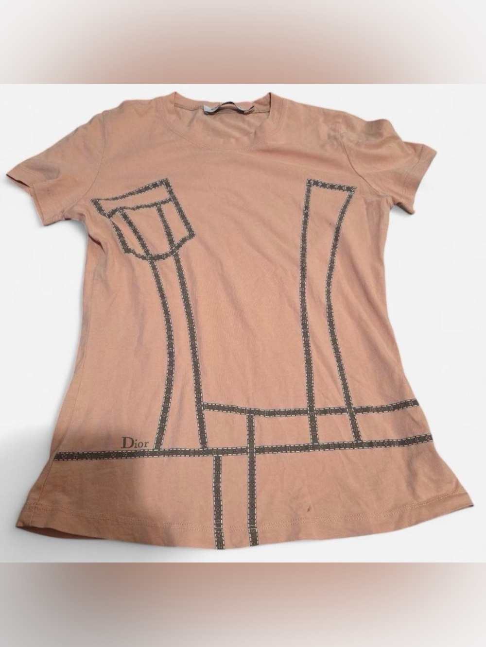 Dior Galliano Baby Pink T-Shirt Metallic Utility Graphic